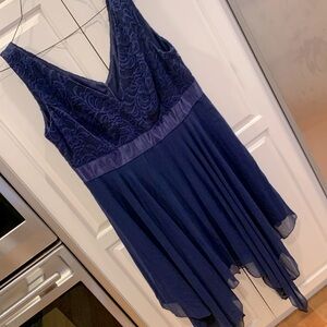 Ever Pretty blue dress. Lace bodice. Satin band. Asymmetric hem. Back zip 2XL